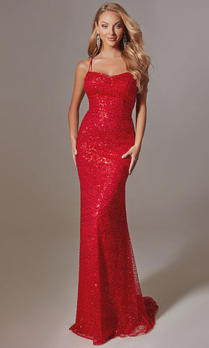 AERIE Couture 222 Fitted Sequin Embellished Dress with Open Lace Up Back Aerie Couture 