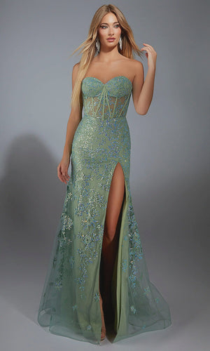 AERIE Couture 289 Rosemary Floral Glitter Tulle Fit-n-Flare Dress with Slit Aerie Couture 