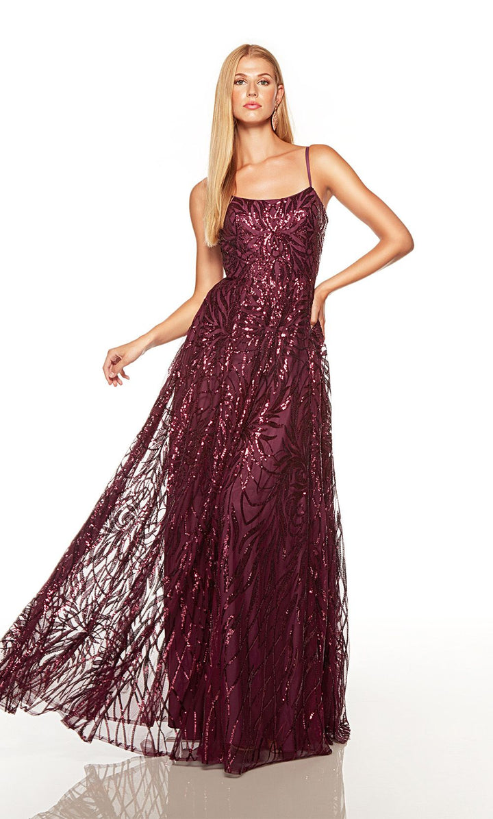 ALYCE Paris 61423 Black Cherry Sequined Slim A-Line Dress