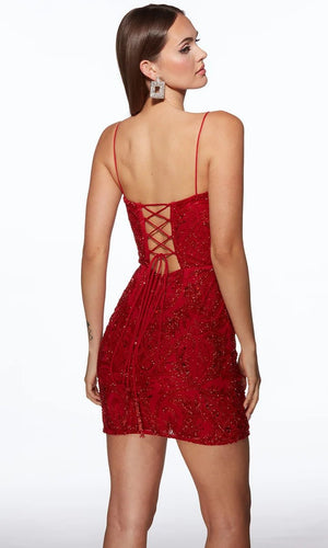 ALYCE Paris 40112 Ornate Beaded Plunge Scoop Mini Dress - Formalwear Outlet