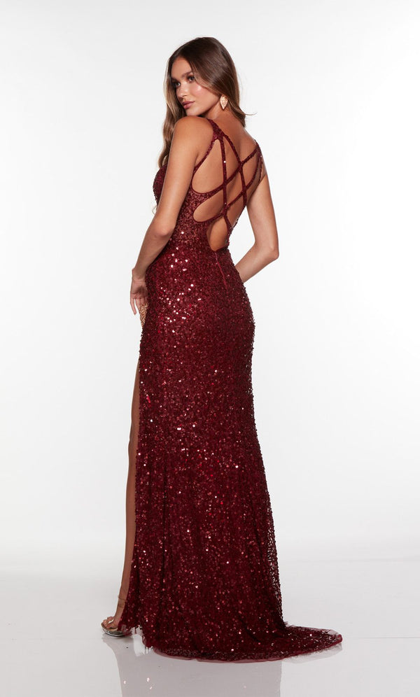 ALYCE Paris 61366 Fitted Sequin Dress with Slit - Dragonfly, Cobalt, Red and Burgundy