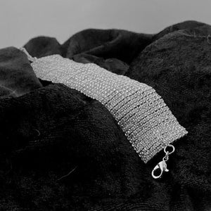 Multi Row Crystal Rhinestone Domed Silver Bracelet Cristal D'Or 