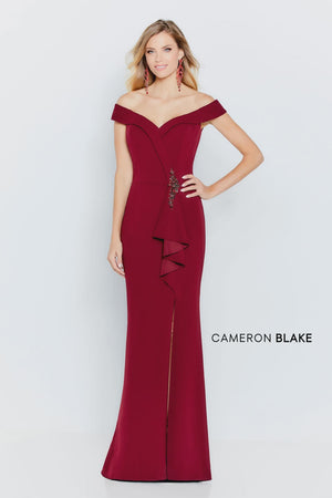 Cameron Blake 120614 Wine Off Shoulder Sheath Dress Cameron Blake 