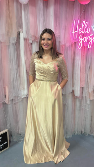 Cecilia Couture 1845 Champagne Satin A-Line Dress Cecilia Couture 