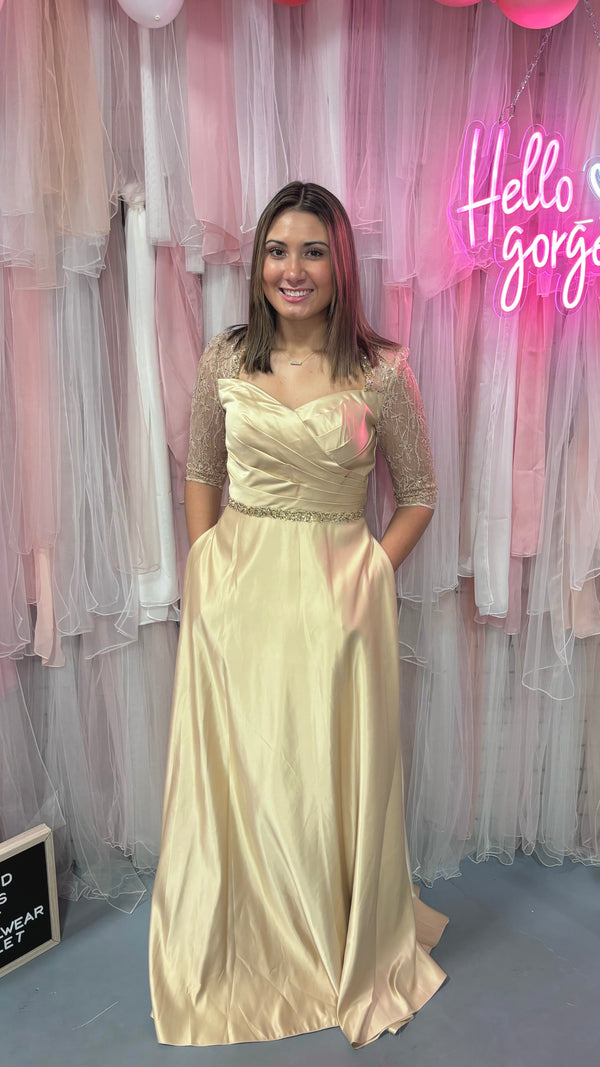 Cecilia Couture 1845 Champagne Satin A-Line Dress Cecilia Couture 