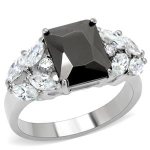 Radiant Cut Jet Black Cubic Zirconia Ring Fashion Jewelry 
