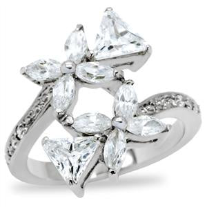 Cubic Zirconia Floral Cluster Stainless Steel Ring Fashion Jewelry 