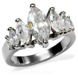 Graduated Marquise Cubic Zirconia Stainless Steel Ring Fashion Jewelry 