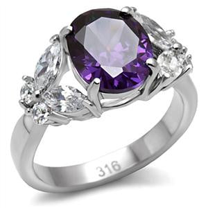 Amethyst Oval CZ Stainless Ring Fashion Jewelry 