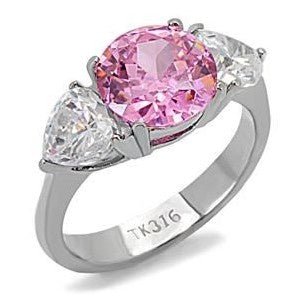 Rose Pink Cubic Zirconia Stainless Steel Ring Fashion Jewelry 