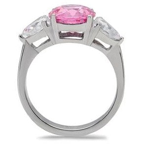 Rose Pink Cubic Zirconia Stainless Steel Ring Fashion Jewelry 