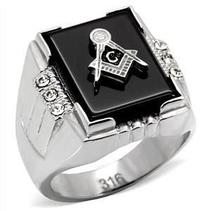 Black Stainless Steel Rectangular Masonic Ring Fashion Jewelry 