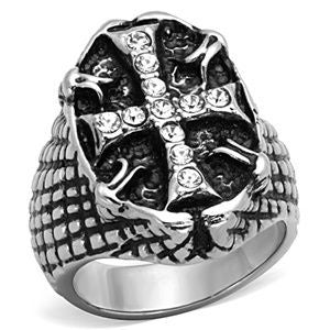 Men's Stainless Steel Crystal Cross Ring Fashion Rings 