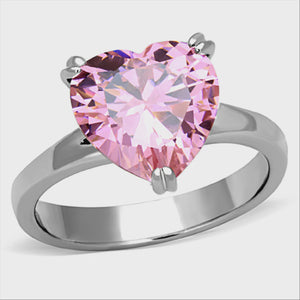Pink Heart Cubic Zirconia Stainless Steel Ring Fashion Jewelry 