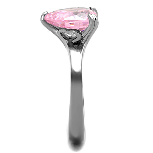 Pink Heart Cubic Zirconia Stainless Steel Ring Fashion Jewelry 