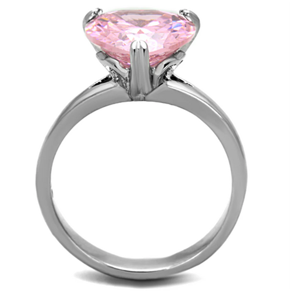 Pink Heart Cubic Zirconia Stainless Steel Ring Fashion Jewelry 