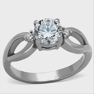 Round Cubic Zirconia Stainless Steel Ring Fashion Jewelry 