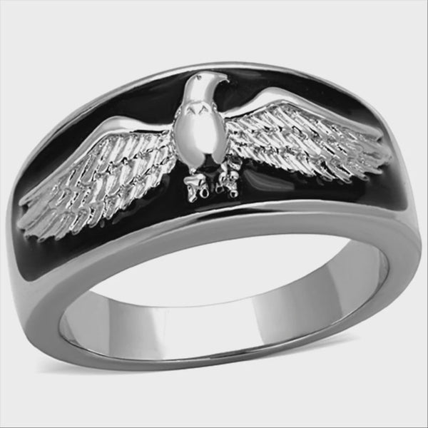 Men's Stainless Steel Black Epoxy Eagle Ring Fashion Jewelry 