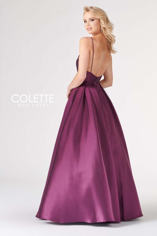 Colette CL19827 Burgundy A-Line Mikado Dress