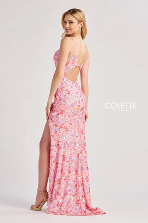 Colette CL8465 Pink Multi Sequin Fitted Dress Colette 