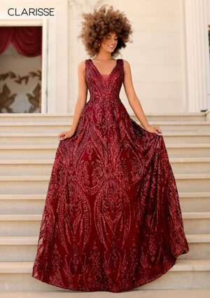 CLARISSE 5105 Plunging V-Neck Sequin Design A-Line Dress Clarisse 