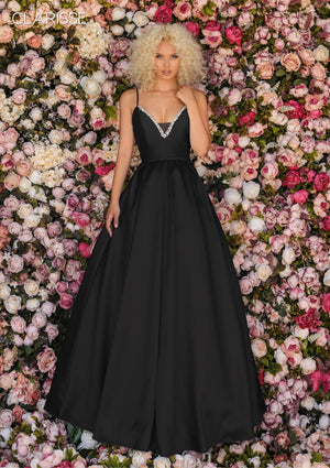 CLARISSE 8199 Plunging V-Neck Mikado A-Line Dress Clarisse 