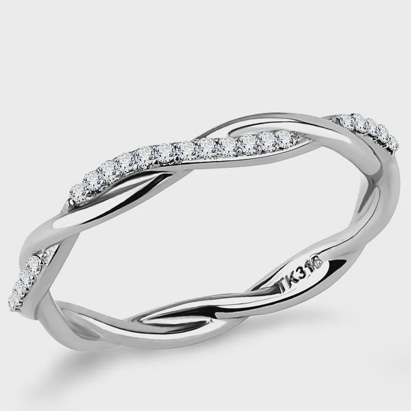 Cubic Zirconia Twist Stainless Steel Ring Fashion Jewelry 