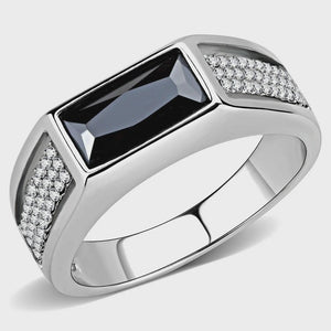 Men's Cubic Zirconia Black Diamond Stainless Steel Ring Fashion Jewelry 