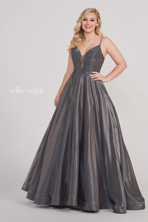 Ellie Wilde EW121005 Gunmetal Metallic Ballgown Ellie Wilde 