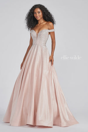 Ellie Wilde EW122106 Beige Silver Shimmer Ballgown Ellie Wilde 