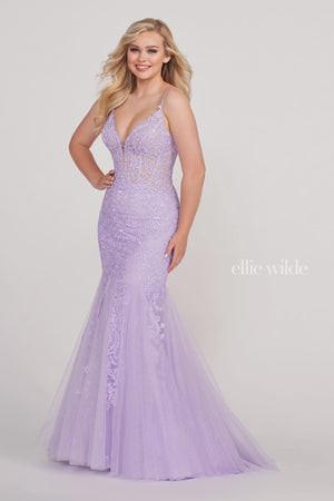Ellie Wilde EW34033 Embroidered Glitter Tulle Mermaid Dress Ellie Wilde 