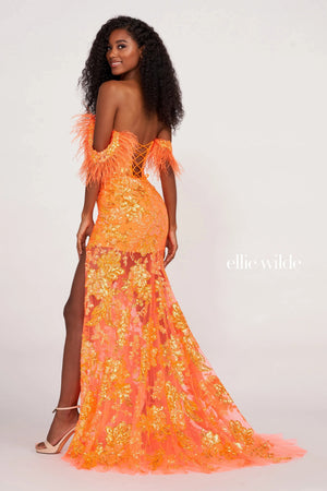 Ellie Wilde EW34034 Floral Sequin Design Fitted Dress Ellie Wilde 