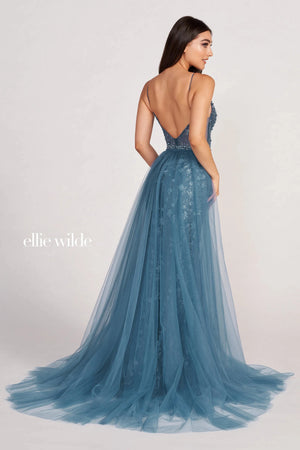 Ellie Wilde EW34058 Steel Blue Fitted Dress with Detachable Skirt Ellie Wilde 