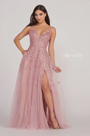 Ellie Wilde EW34103 Rose Quartz Embroidered A-Line Dress Ellie Wilde 