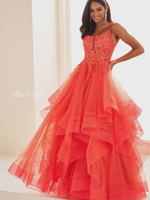 Ellie Wilde EW36035 Embroidered Lace Tulle Layered Ballgown Ellie Wilde 