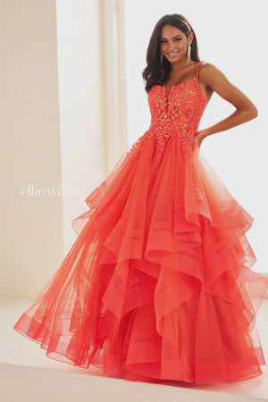Ellie Wilde EW36035 Embroidered Lace Tulle Layered Ballgown Ellie Wilde 