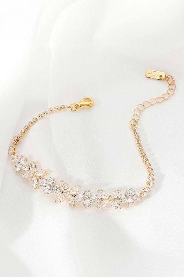Marquise Cubic Zirconia Stone Cluster Flower Bracelet - Silver or Gold