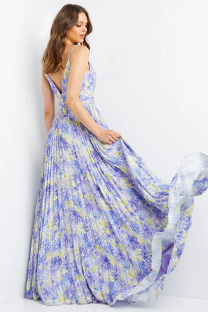 JVN by Jovani 08491 Lilac Floral Print Chiffon Dress