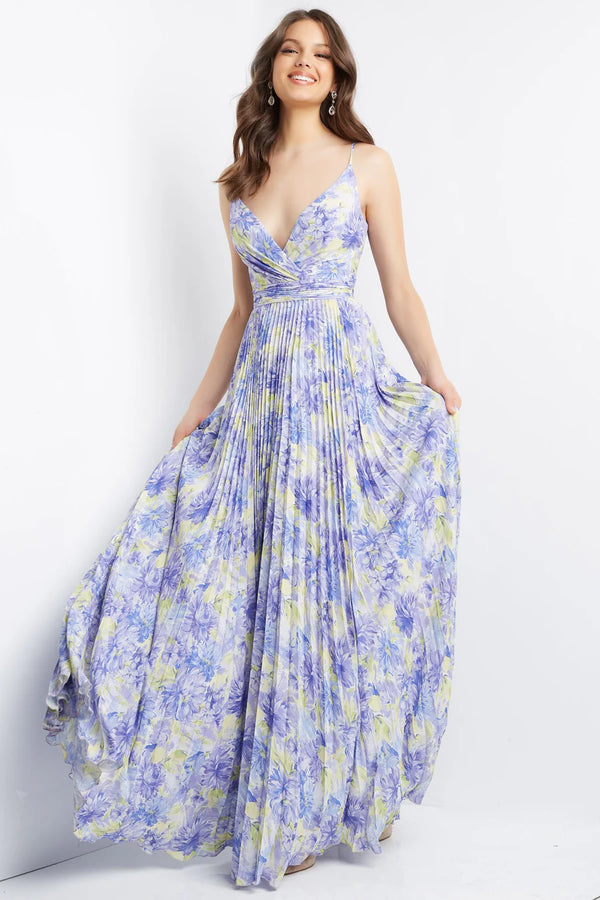 JVN by Jovani 08491 Lilac Floral Print Chiffon Dress