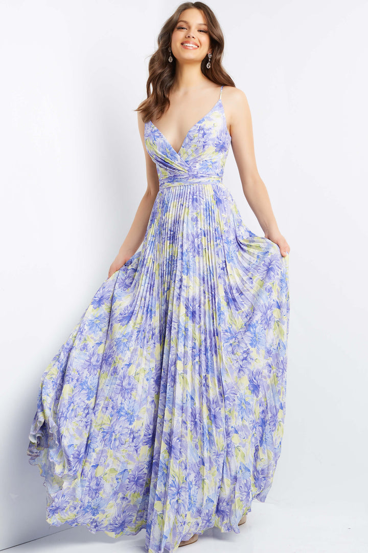 JVN by Jovani 08491 Lilac Floral Print Chiffon Dress