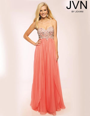 JVN by Jovani 98616 Coral Sweetheart Chiffon Dress JVN by Jovani 