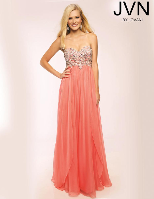 JVN by Jovani 98616 Coral Sweetheart Chiffon Dress JVN by Jovani 