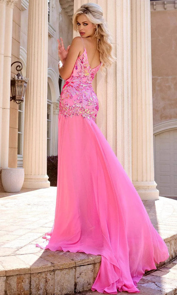 Portia & Scarlett PS24342 Sequin Design Chiffon Dress Portia & Scarlett 