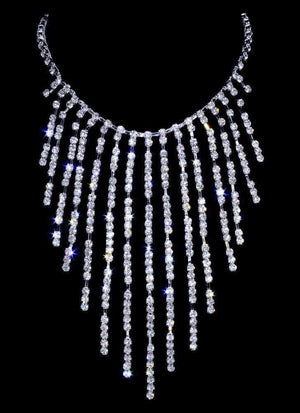 Rainstorm Crystal Rhinestone Silver Statement Necklace - Formalwear Outlet