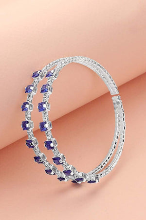 Square CZ Stone Split 2 Row Silver Bracelet - Formalwear Outlet