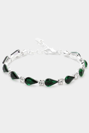 Teardrop Rhinestone Link Silver Bracelet - Formalwear Outlet