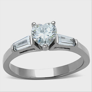 Cubic Zirconia Heart Baguette Stainless Steel Ring Fashion Jewelry 