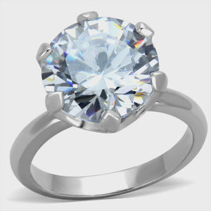 Cubic Zirconia Round Solitaire Stainless Steel Ring Fashion Jewelry 