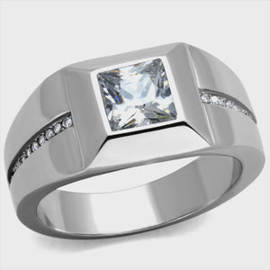 Men's Square CZ Stainless Steel Ring Fashion Jewelry 