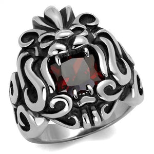 Men's Stainless Steel CZ Garnet Lion Ring Fashion Jewelry 